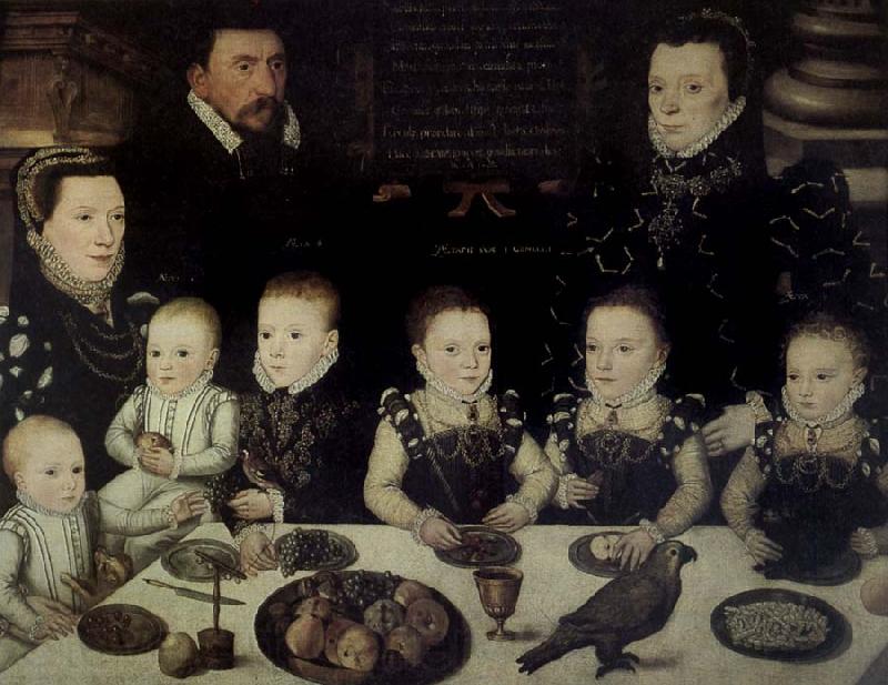 unknow artist Lord Cobham with his wife and her sister Jane and their six Children painted in 1567 Norge oil painting art